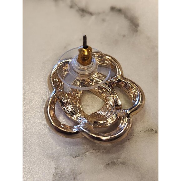 Pappagallo Red & Gold Intertwined Flower Stud Earrings With Crystals - Picture 5 of 5